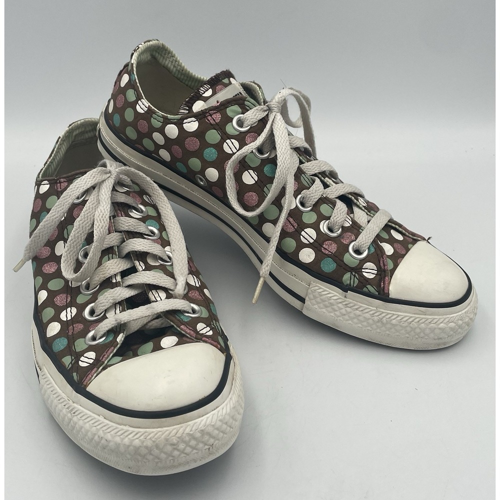 Converse Low Top Sneakers Polka Dot Lace-Up Brown Multicolor Women's 8 Men's 6